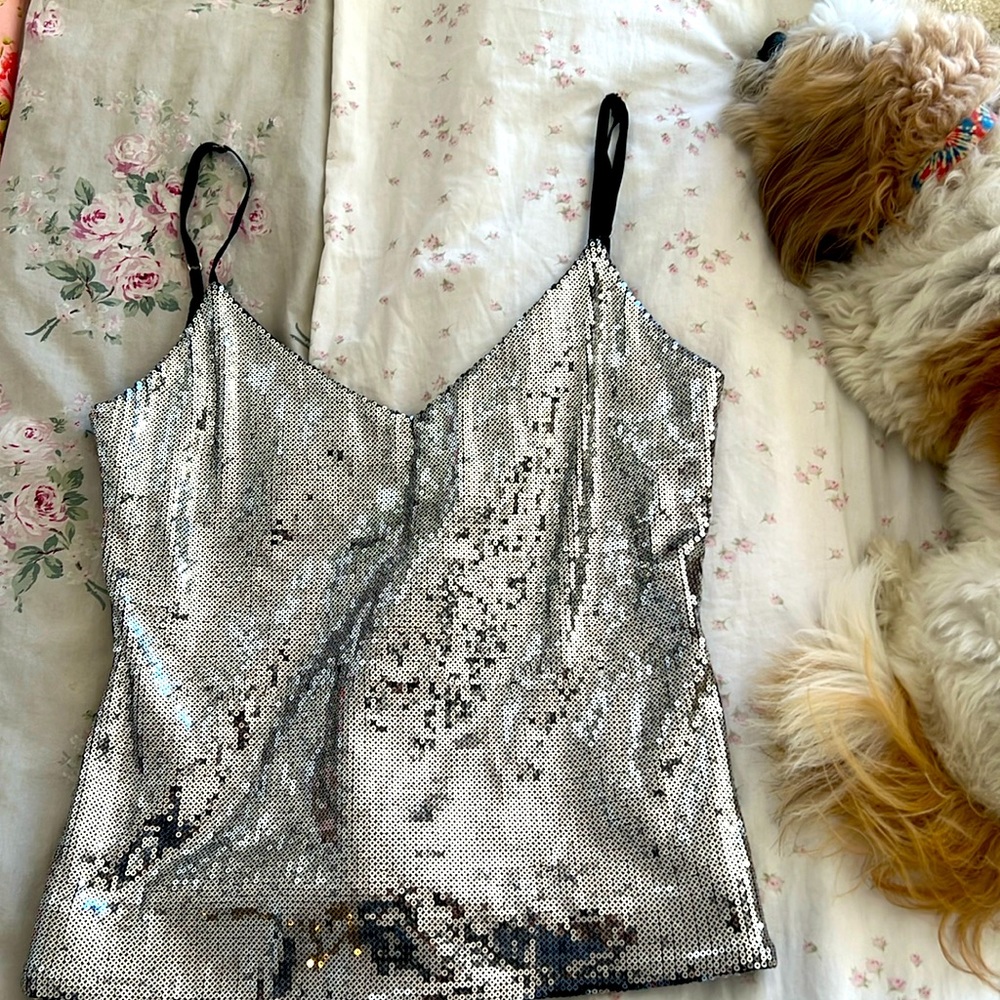 Small silver glitter tank top.